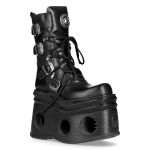 Bottes Plateformes New Rock Metallic en Cuir Noir