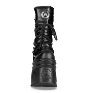 Bottes Plateformes New Rock Metallic en Cuir Noir