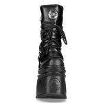 Bottes Plateformes New Rock Metallic en Cuir Noir