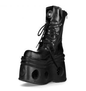 Bottes Plateformes New Rock Metallic en Cuir Noir