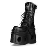 Bottes Plateformes New Rock Metallic en Cuir Noir