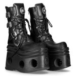 Bottes Plateformes New Rock Metallic en Cuir Noir