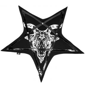 Black 'Baphomet' Printed Pentagram Pillow