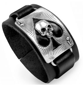 Black 'Ace Of Dead' Leather Wrist Strap