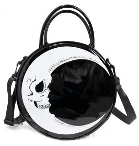 Black and White 'Skull Moon' Round Bag