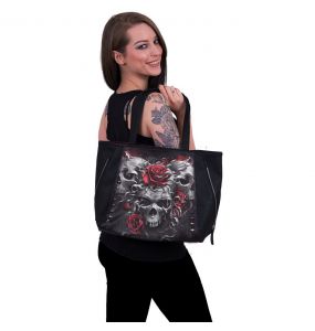 Black 'Skulls N' Roses' PU Leather Tote Bag