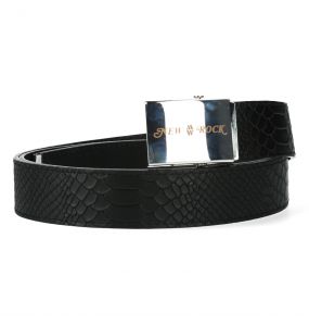 Black Python Leather New Rock Belt With Buckle