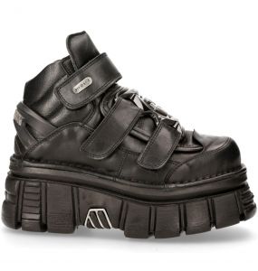 Black Leather New Rock Metallic Shoes