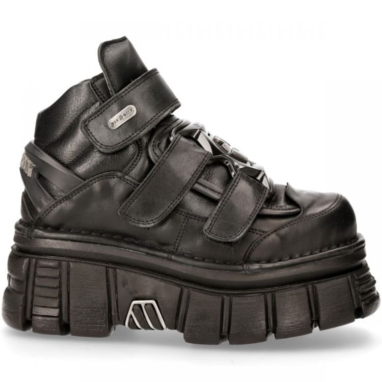 Black Leather New Rock Metallic Shoes