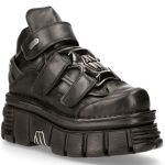 Chaussures New Rock Metallic en Cuir Noir