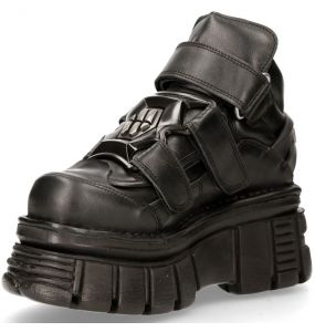 Chaussures New Rock Metallic en Cuir Noir