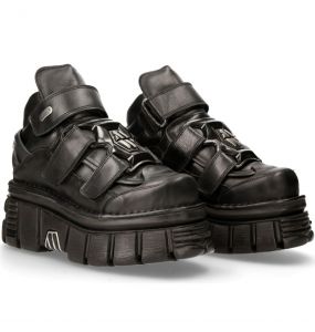 Black Leather New Rock Metallic Shoes