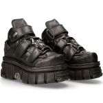 Black Leather New Rock Metallic Shoes