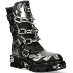 Bottes New Rock Metallic en Cuir Noir et Gris avec Chaînes