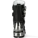 New Rock Metallic Boots in Black and Gray Leather with Chains