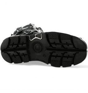 New Rock Metallic Boots in Black and Gray Leather with Chains
