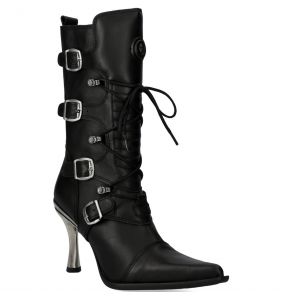 New Rock Malicia Boots in Black Itali and Nomada Leather