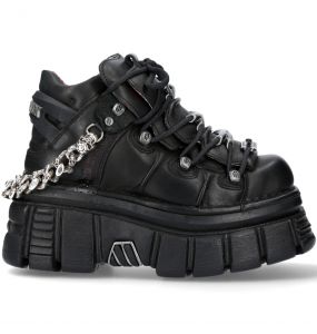 New Rock Metallic Black Shoes with Chains