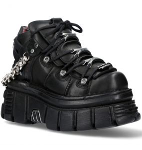 Black New Rock Metallic Shoes with Chains