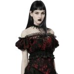 Crop Top 'Sexy Flocking Mesh' Noir et Rouge