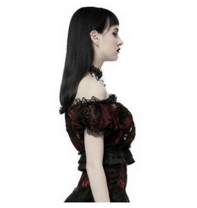 Crop Top 'Sexy Flocking Mesh' Noir et Rouge