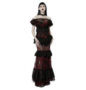 Crop Top 'Sexy Flocking Mesh' Noir et Rouge