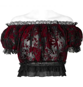 Crop Top 'Sexy Flocking Mesh' Noir et Rouge