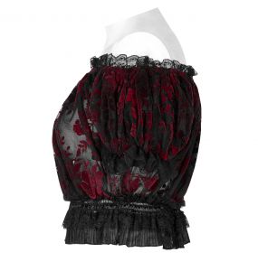 Crop Top 'Sexy Flocking Mesh' Noir et Rouge