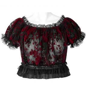Crop Top 'Sexy Flocking Mesh' Noir et Rouge