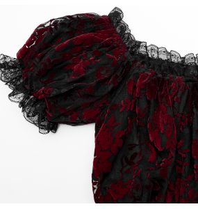 Crop Top 'Sexy Flocking Mesh' Noir et Rouge