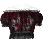 Crop Top 'Sexy Flocking Mesh' Noir et Rouge