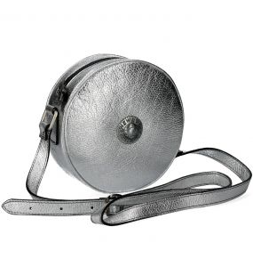 Silver Leather Round Shoulder Bag