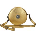 Golden Leather Round Shoulder Bag