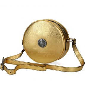 Golden Leather Round Shoulder Bag