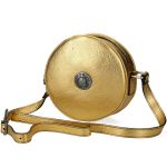 Golden Leather Round Shoulder Bag