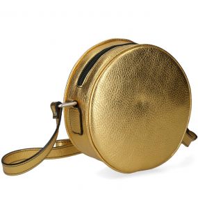 Golden Leather Round Shoulder Bag