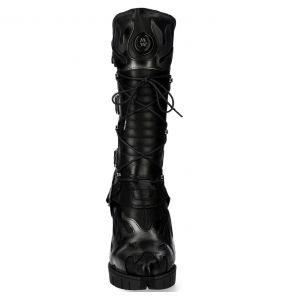 Bottes New Rock Malicia en Cuir Pulik Acier et Itali Noir
