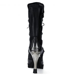 Bottes New Rock Malicia en Cuir Pulik Acier et Itali Noir