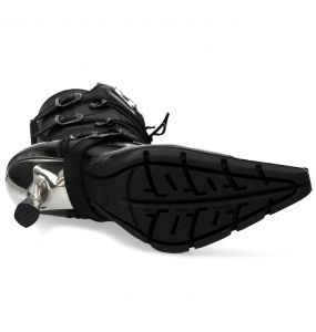 Bottes New Rock Malicia en Cuir Pulik Acier et Itali Noir