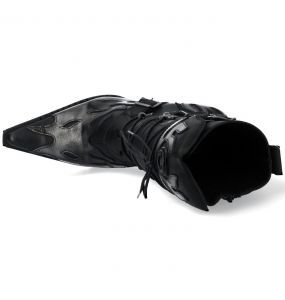Bottes New Rock Malicia en Cuir Pulik Acier et Itali Noir