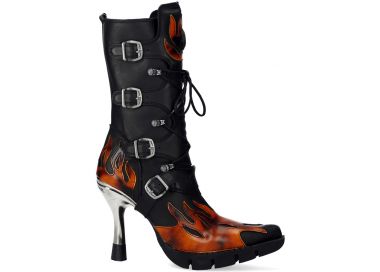 New Rock Malicia Boots in Black and Fire Leather • The Dark Store™