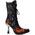 Bottes New Rock Malicia en Cuir Pulik Feu et Itali Noir