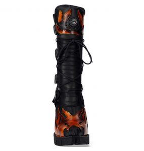 Bottes New Rock Malicia en Cuir Pulik Feu et Itali Noir