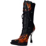 Bottes New Rock Malicia en Cuir Pulik Feu et Itali Noir