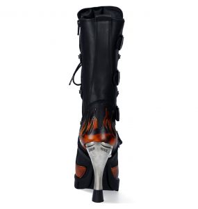 Bottes New Rock Malicia en Cuir Pulik Feu et Itali Noir