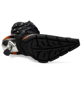 Bottes New Rock Malicia en Cuir Pulik Feu et Itali Noir