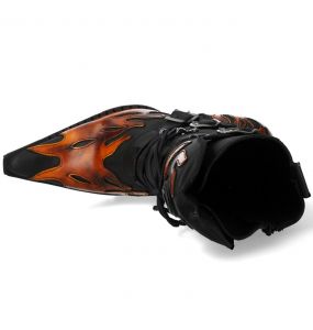 Bottes New Rock Malicia en Cuir Pulik Feu et Itali Noir