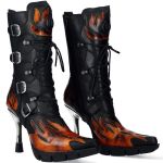 Bottes New Rock Malicia en Cuir Pulik Feu et Itali Noir