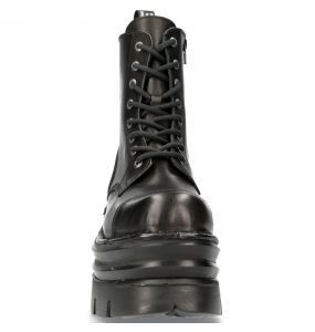 Black New Rock Metallic Platform Ankle Boots