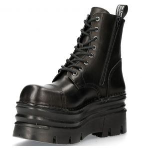 Black New Rock Metallic Platform Ankle Boots